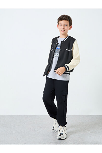 Styli Teens Black Color Block Bomber Jacket
