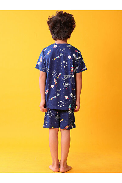 Anthrilo By Styli Navy Blue Space Print T-Shirt and Shorts Set