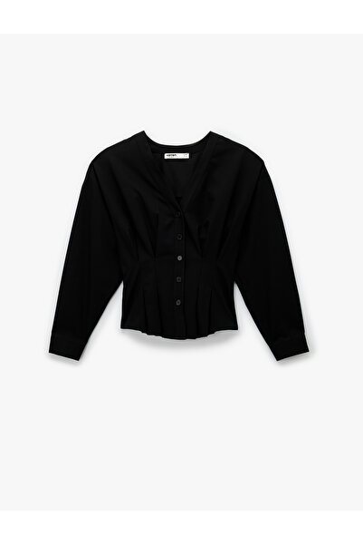 Koton Viscose Blend Long Sleeve V-Neck Button down Shirt
