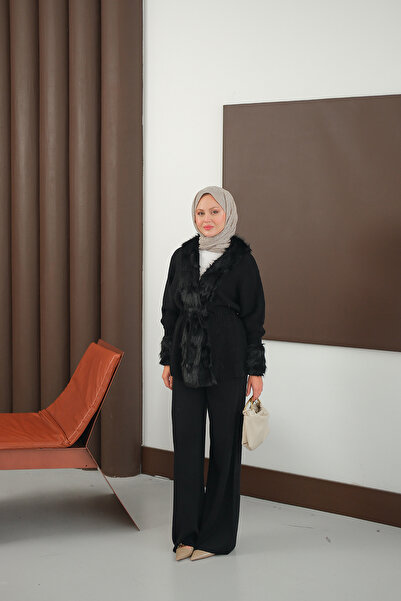 LOCCO Women's Plush Detail Knitwear Set Black