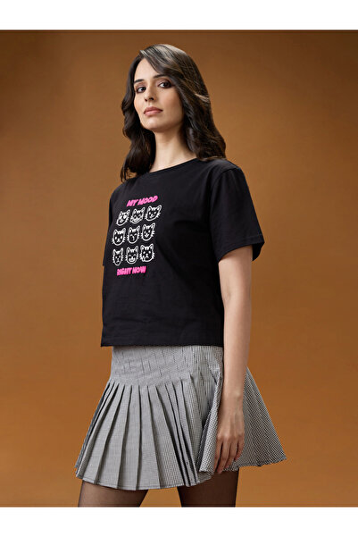 Globus By Styli Black Graphic Print Cotton Oversized T-Shirt