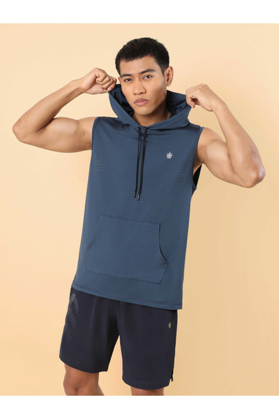 Cult By Styli Men Navy Blue Logo Detail Sleeveless Hooded T-Shirt