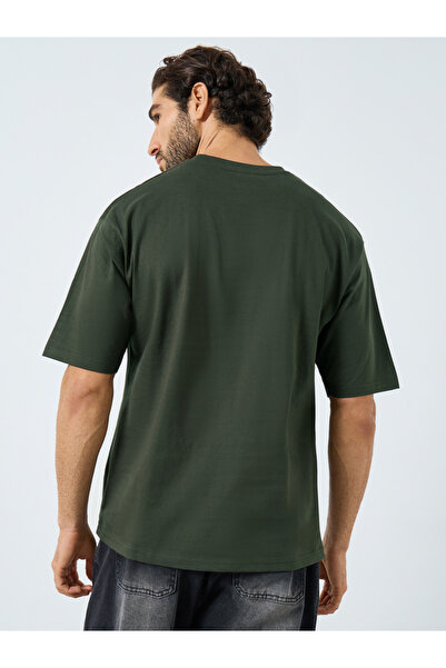 Styli Olive Green Oversized Crew Neck T-Shirt