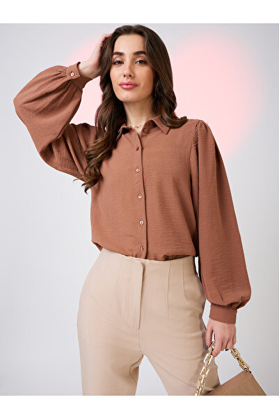 Globus By Styli Women Brown Balloon Sleeves Shirt