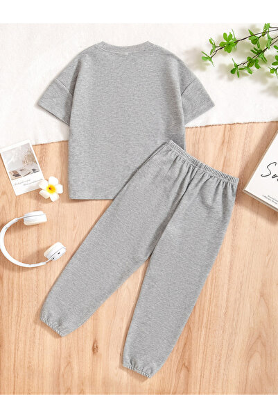 Take Two By Styli Slogan Print Round Neck Top with Long Pyjama Set