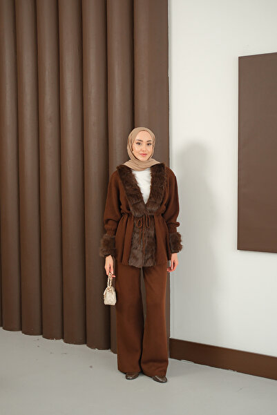 LOCCO Women's Plush Detail Knitwear Set Brown