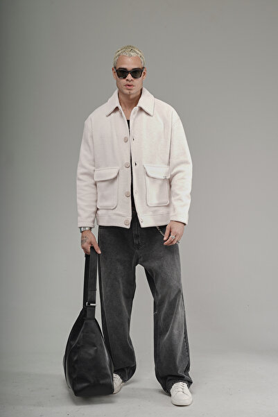 Butik Trend Biz Oversized Shirt Collar Buttoned Men's Fleece