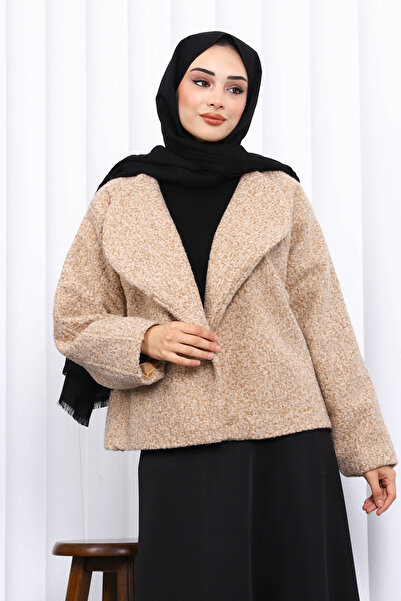 İmajButik Biscuit Wide Collar Short Cashmere Jacket
