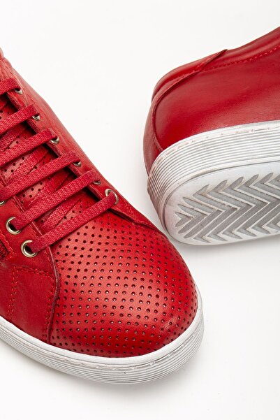 Hayalimdeki Ayakkabı Women's Red Genuine Leather Perforated Sports Shoes