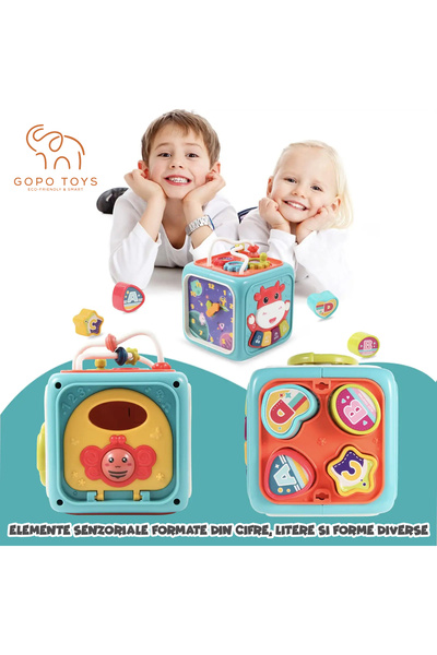 Gopo Toys Montessori Sensory Toy for Children - Interactive Cube with Sounds and Lights - 1 Year+