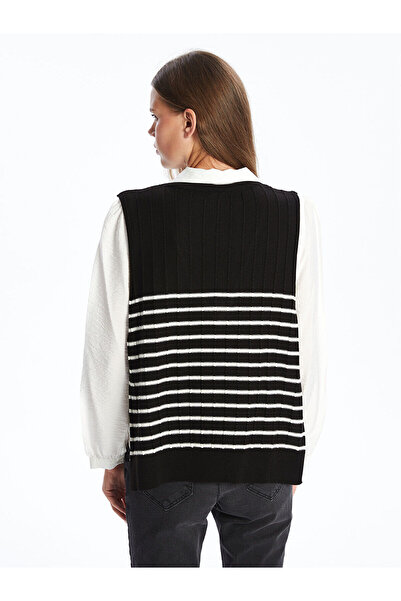 LC Waikiki V-Neck Striped Women's Knitwear Sweater