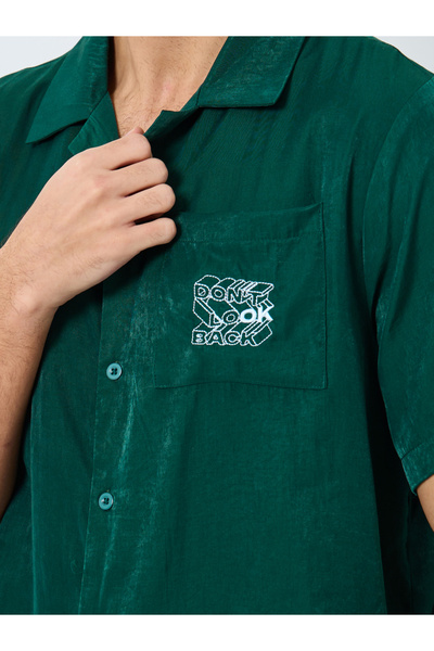 Styli Men Green Pocket Embroidery Detail Shirt and Shorts Set