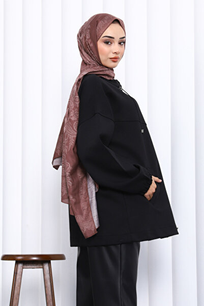 İmajButik Μαύρο μπουφάν με λεπτομέρεια κουμπώματος και τσέπες