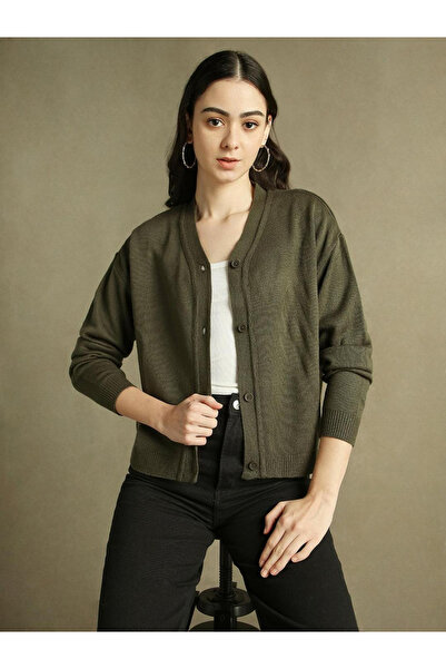 Dennis Lingo By Styli Olive Short Length Knit Cardigan
