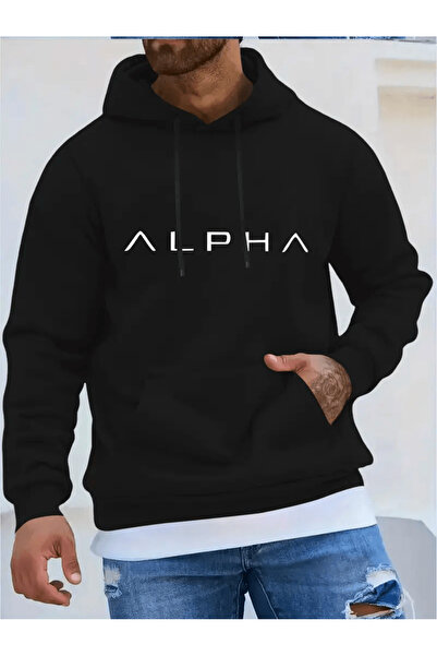 Flow touch هودي بتصميم بسيط مكتوب عليه 'ألفا'