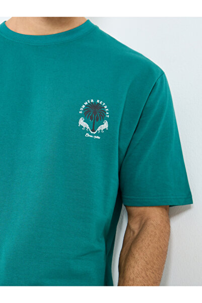 Styli Men Teal Patch Graphic Oversized T-Shirt