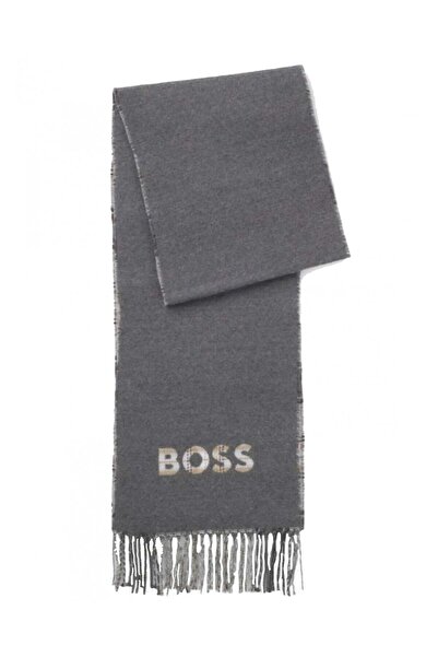 BOSS Men's Patterned Gray Shawl & Scarf & Foulard Made from a Blend of Pure Wool and Cotton 50551650-030