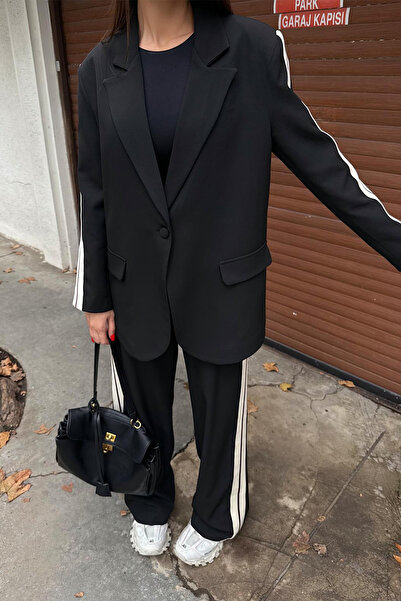 Ortaya Çık Black Striped Detail Sporty Stylish Women's Suit