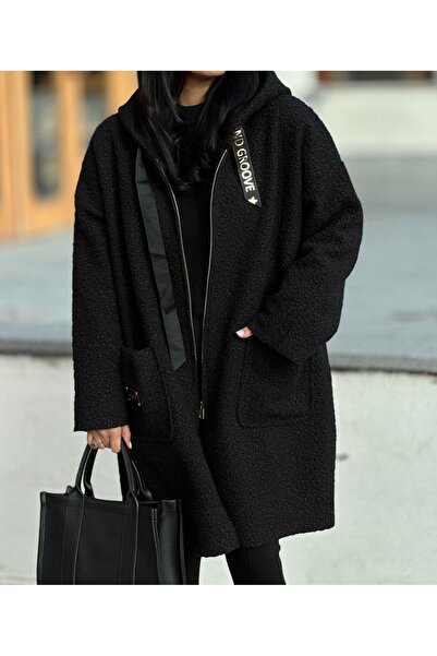 DİMA Boucle Fabric Hooded Zippered Cardigan