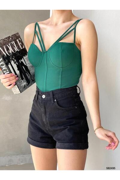 Modafeminen قماش كريب بحزام رفيع CROP 582495 زمرد