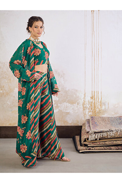 Uptownie By Styli Floral Crop Top with Palazzo Pants and Shrug Set