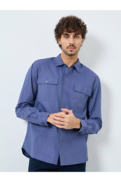Styli Plain Blue Regular Fit Spread Collar Shirt