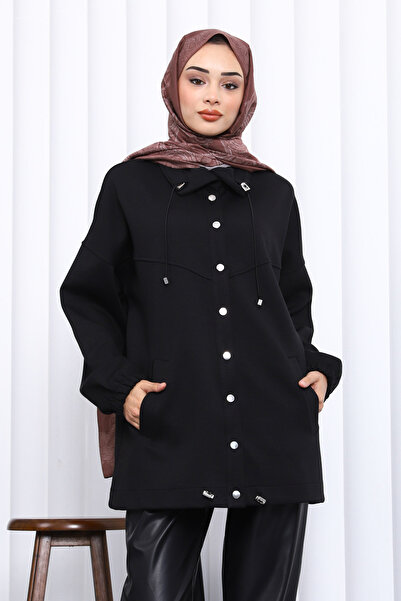 İmajButik Μαύρο μπουφάν με λεπτομέρεια κουμπώματος και τσέπες