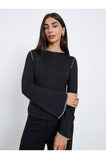 Styli Black Knit Top with Overlock Seam