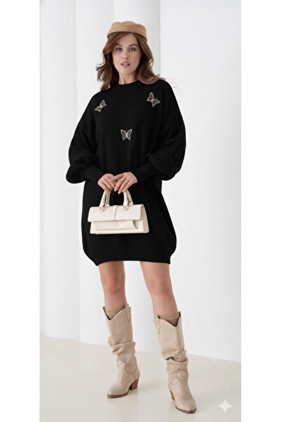 HayalGecesi Women's Knitwear Soft Tunic with Butterfly Pattern