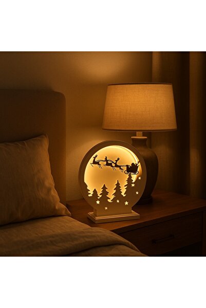 Lins Aksesuar Yeni Yıl Konseptli Hediyelik MDF LED Lamba – Kızaklı Santa Tasa...