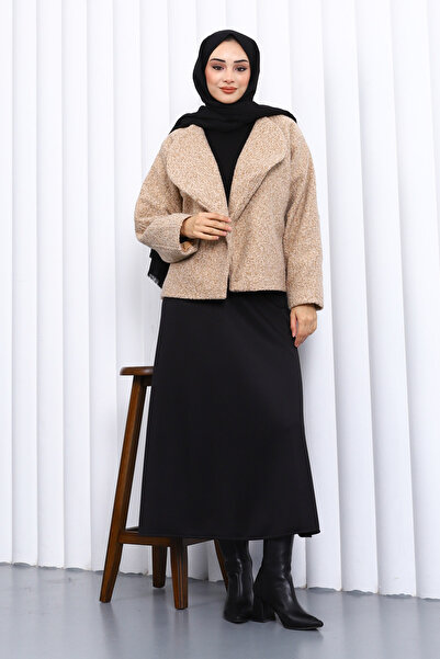 İmajButik Biscuit Wide Collar Short Cashmere Jacket