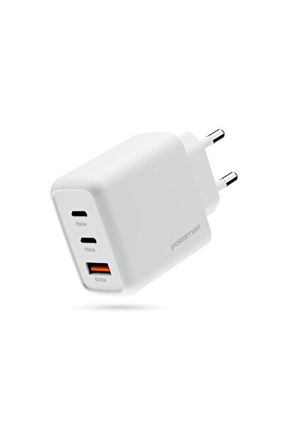 Polosmart PBS135 65W PD Hızlı Şarj Adaptörü 2 Type-C + USB Çıkış (3 Port) Güvenli Şarj Beyaz