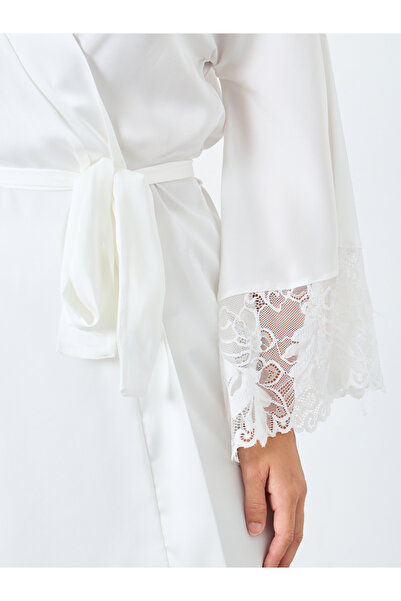 Styli Lace Detail Longline Tie Robe and Pyjama Set
