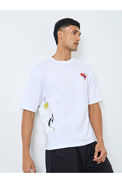 Styli Men White Graphic Oversized Superman T-Shirt