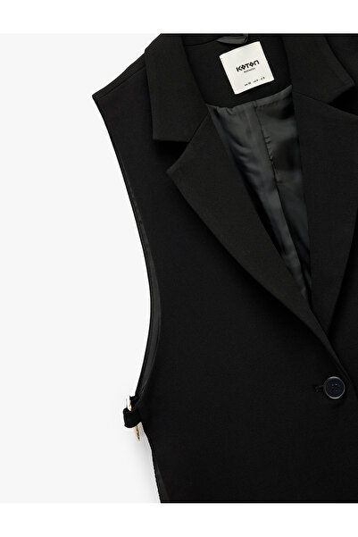 Koton Buttoned Sleeveless Vest with Wide Collar and Metal Accessory Detail