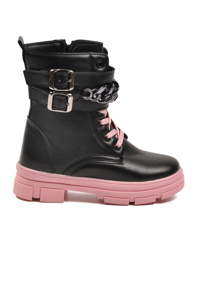AYK'S Black-Pink Zippered Non-Slip Sole Children's Boots G-1001 F