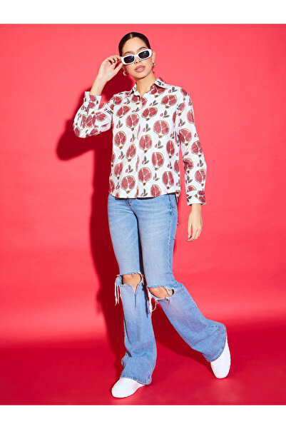 Uptownie By Styli قميص قطني بطبعة رمان أبيض