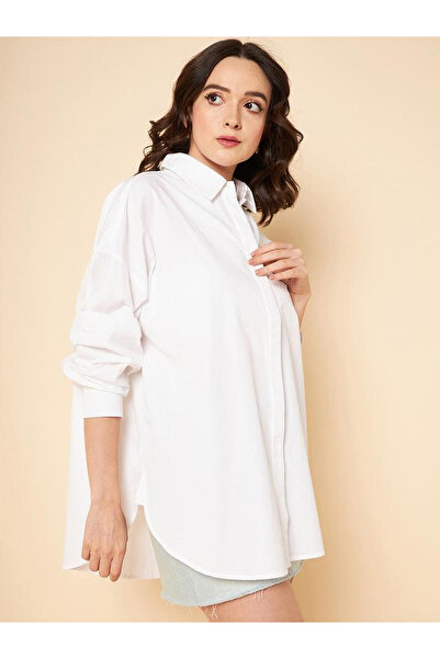 High Star By Styli White Oversized Solid Cotton Casual Shirt