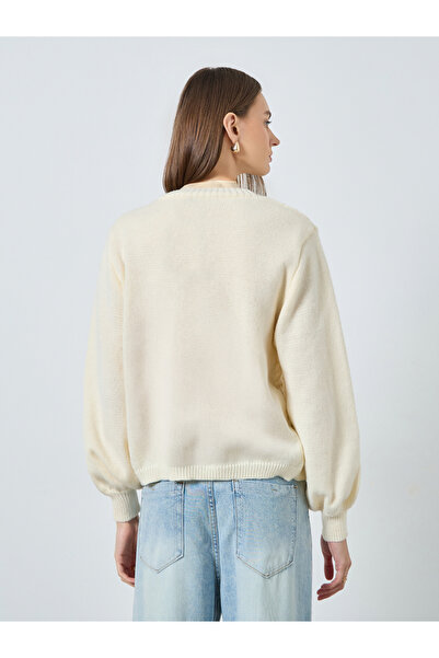 Styli Cream Boxy Fit Cable Knit Tie-Front Cardigan