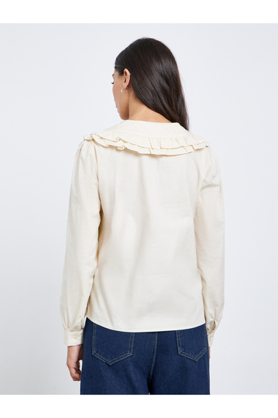 Styli Beige Ruffle Peter Pan Collar Shirt