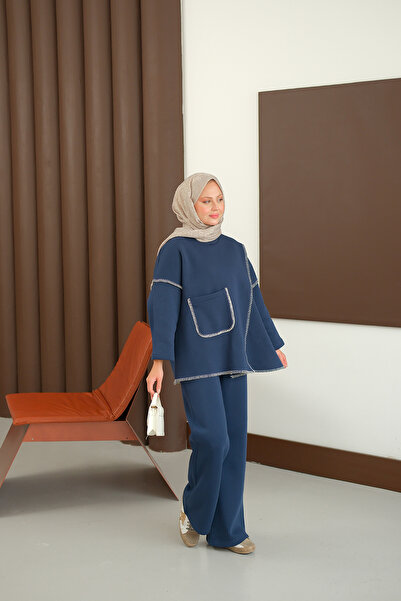 LOCCO Women's Stitching Detail Pocket Suit Navy Blue