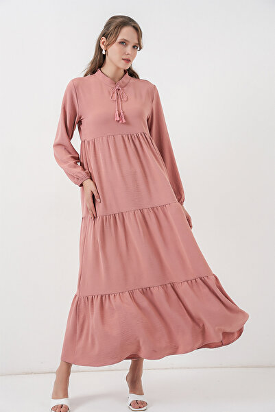 Bigdart T1627 Collar Lace-Up Dress - Powder
