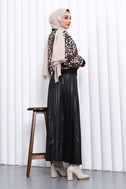 İmajButik Black Leopard Patterned Jacket Skirt Suit