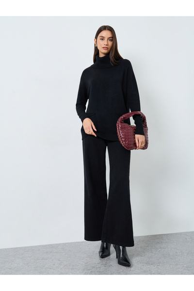 Styli Black Roll Neck Longline Sweater