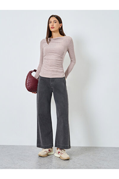 Take Two By Styli Pink Draped Neck Ribbed Top