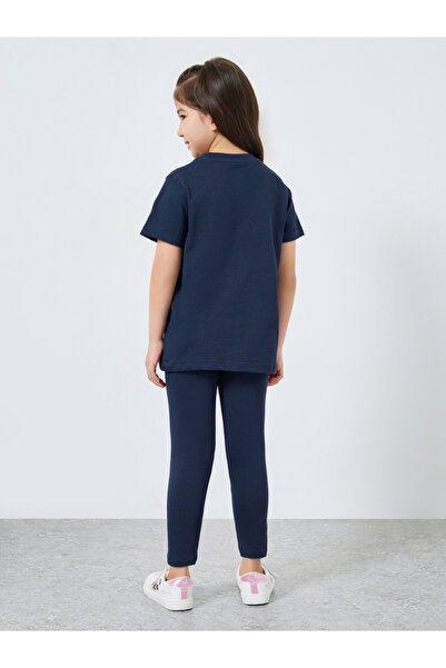 Styli Girls Navy Blue Oversized T-Shirt and Legging Set