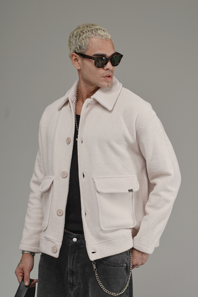 Butik Trend Biz Oversized Shirt Collar Buttoned Men's Fleece