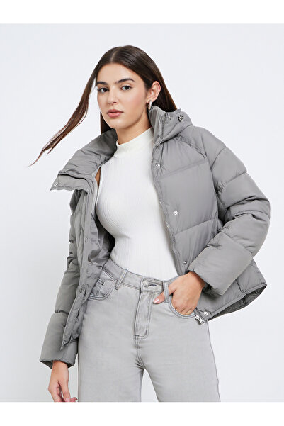 Styli Grey Regular Fit Hooded Padded Coat