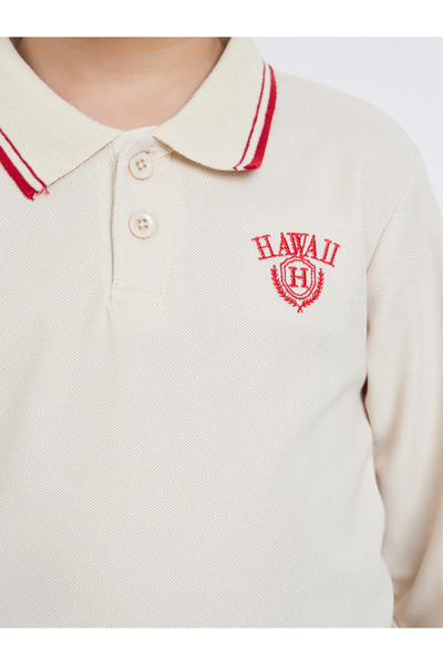 Styli Embroidered Detail Long Sleeve Tipped Polo T-Shirt