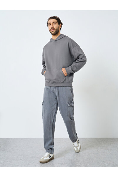 Styli Men Grey Printed Oversized Hoodie